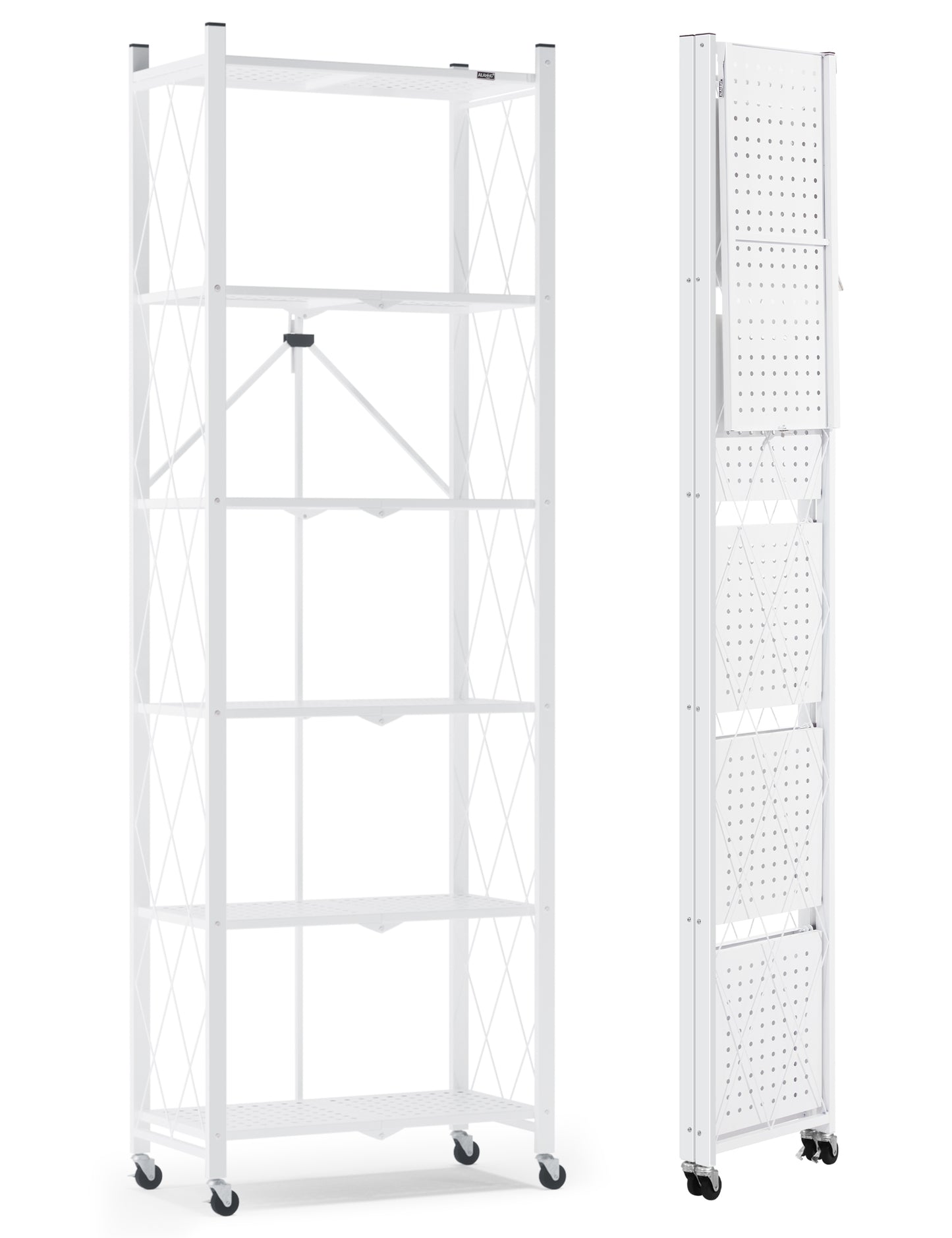 6-tier No Assembly Metal Folding Bookshelves Rack On Wheels For Office, Pantry, Kitchen, Living Room, Bedroom, Classroom, Standing Shelf,4 Colors