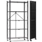 EXTRA LARGE | Foldable Metal Storage Shelf with Wheels, 5 Shelves, Black| 70.7 In. H x 31.5 In. W x 13.7 In. D