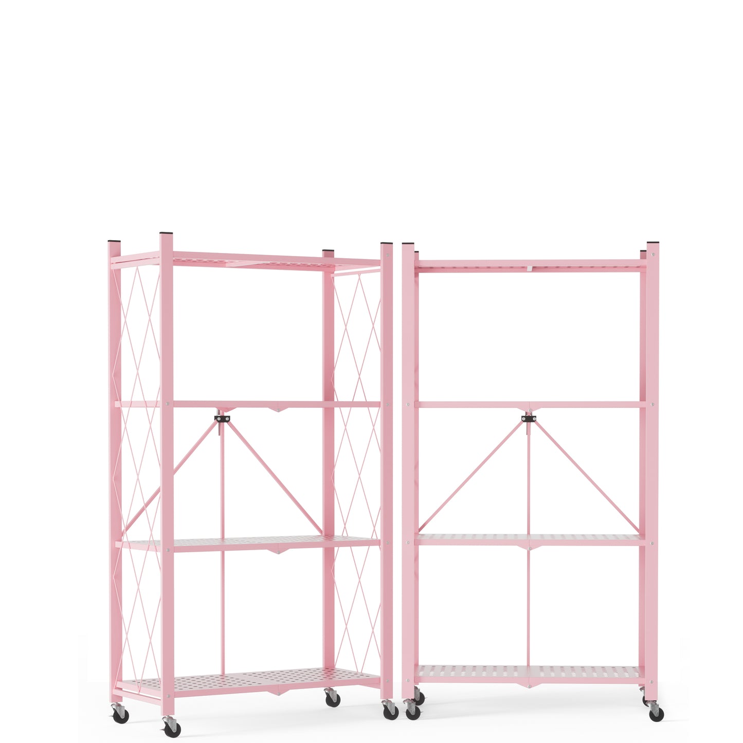 2-Pack | Foldable Metal Storage Shelf with Wheels, 4 Shelves | 46 In. H x 11.6 In. W x 13.7 In. D