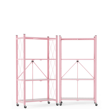 2-Pack | Foldable Metal Storage Shelf with Wheels, 4 Shelves | 46 In. H x 11.6 In. W x 13.7 In. D