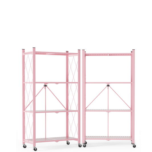 2-Pack | Foldable Metal Storage Shelf with Wheels, 4 Shelves | 46 In. H x 11.6 In. W x 13.7 In. D