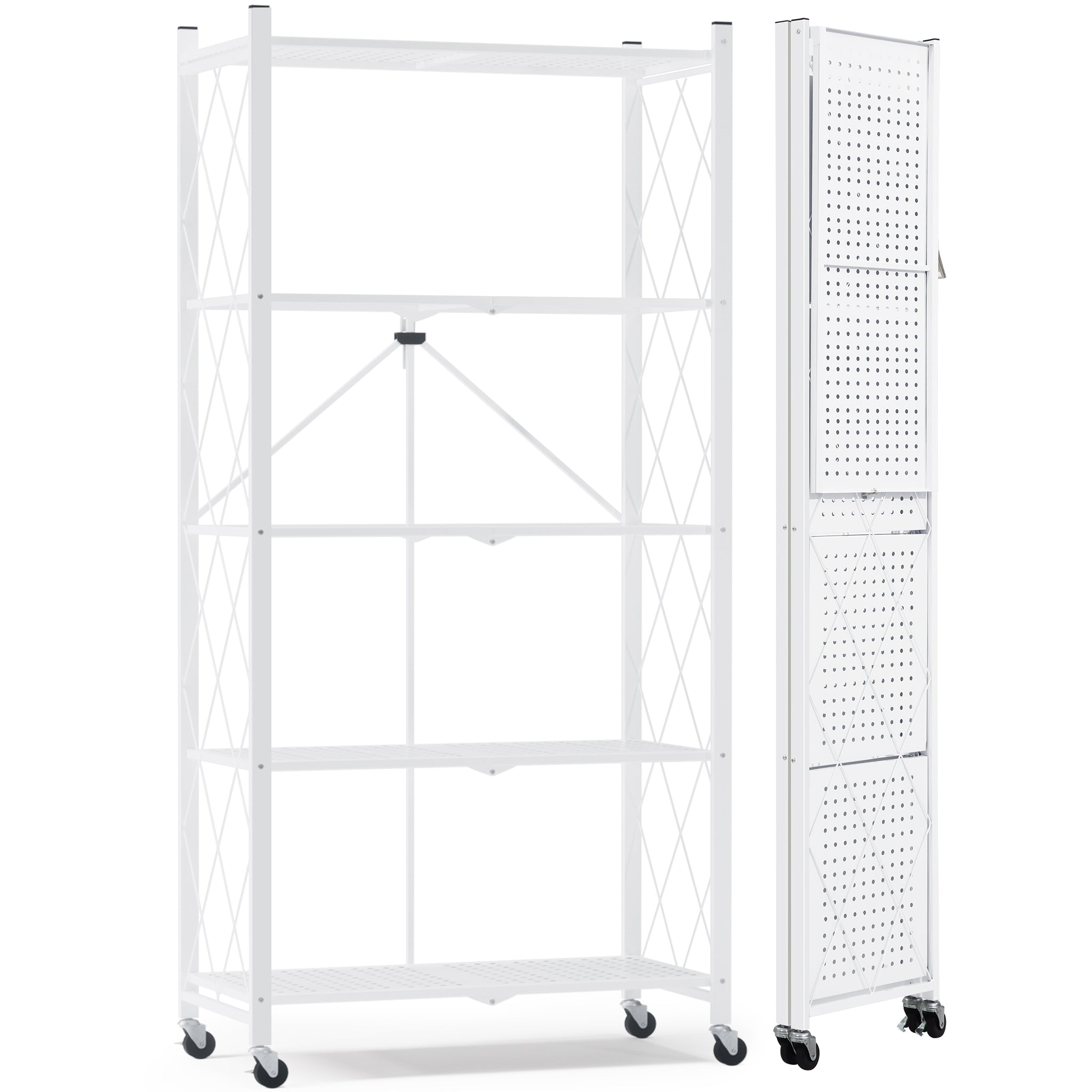EXTRA LARGE | Foldable Metal Storage Shelf with Wheels, 5 Shelves