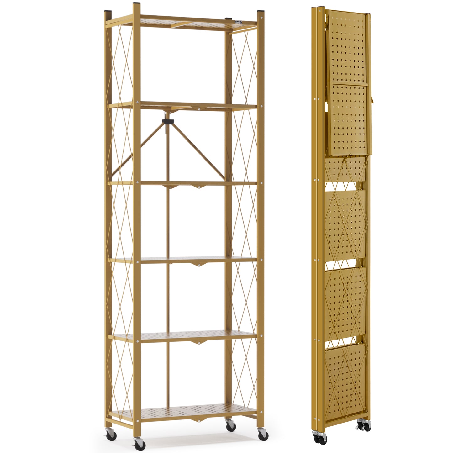 SLIM TALL | Foldable Metal Storage Shelf with Wheels, 6 Shelves | 70.7 In. H x 31.5 In. W x 13.7 In. D