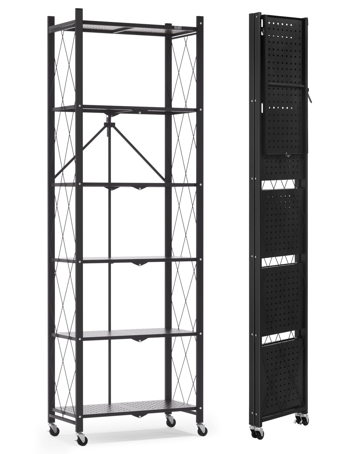 6-tier No Assembly Metal Folding Bookshelves Rack On Wheels For Office, Pantry, Kitchen, Living Room, Bedroom, Classroom, Standing Shelf,4 Colors