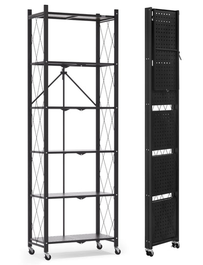 6-tier No Assembly Metal Folding Bookshelves Rack On Wheels For Office, Pantry, Kitchen, Living Room, Bedroom, Classroom, Standing Shelf,4 Colors