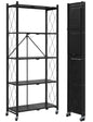 ALANNG Metal Shelves for Storage, 5 Tier Folding Storage Shelves on Wheels No Assembly Storage Rack for Kitchen Black
