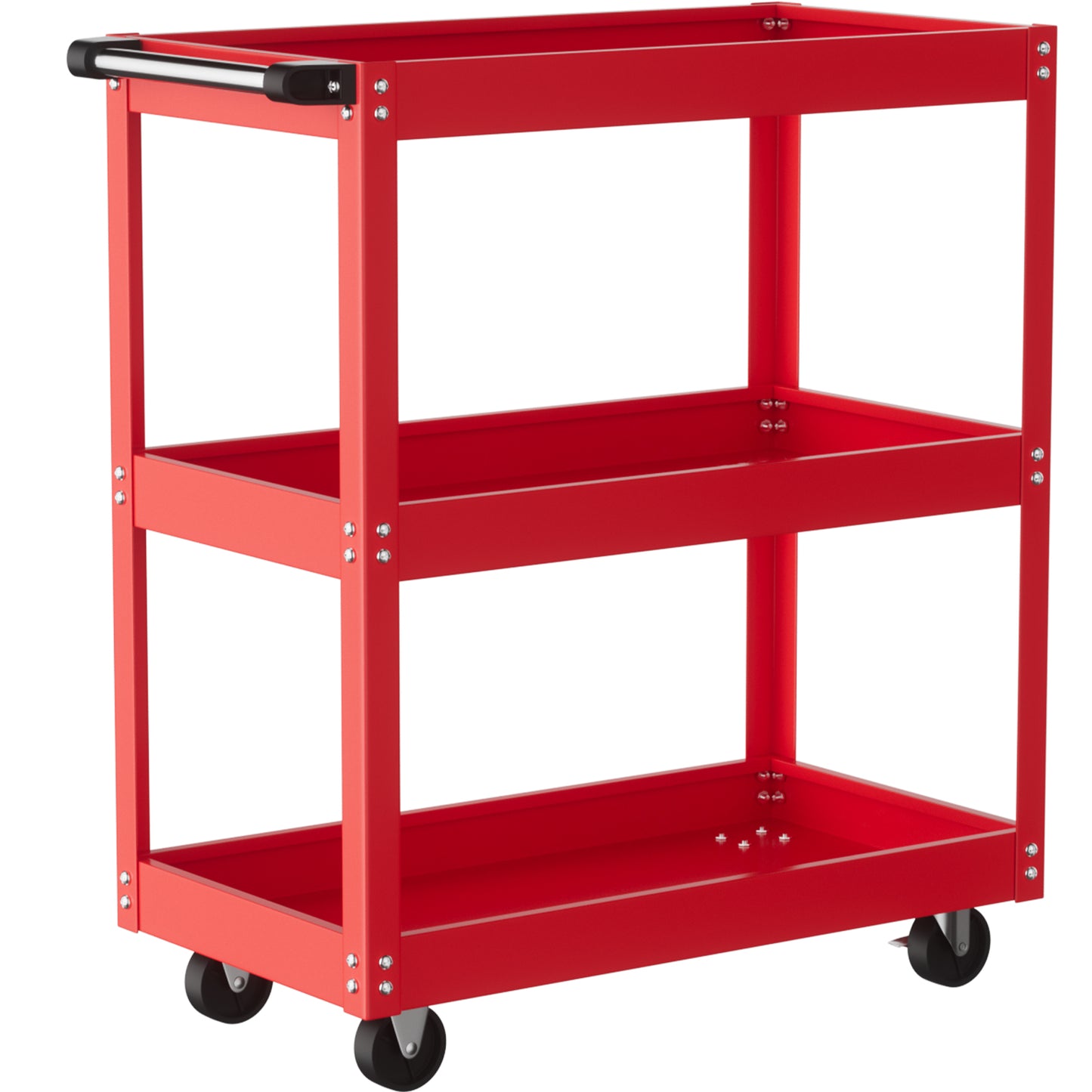 Heavy Duty 330 LBS Capacity 3-Tier Metal Utility Cart with 4-Wheel Rolling Base, Red/Gray Work Cart with Sturdy Frame & Top Access Door for Garage, Warehouse, Workshop - Tool Storage Cart for Industrial Use