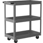 Heavy Duty 330 LBS Capacity 3-Tier Metal Utility Cart with 4-Wheel Rolling Base, Red/Gray Work Cart with Sturdy Frame & Top Access Door for Garage, Warehouse, Workshop - Tool Storage Cart for Industrial Use