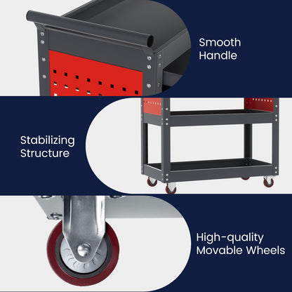 ALANNG 330 LBS Rolling Tool Cart with 1 Drawer & 3 Shelves | Heavy Duty Mechanic Cart Includes 7 Hooks, 2 Pegboards & Screw Organizer | Metal Service Cart for Garage Workshop