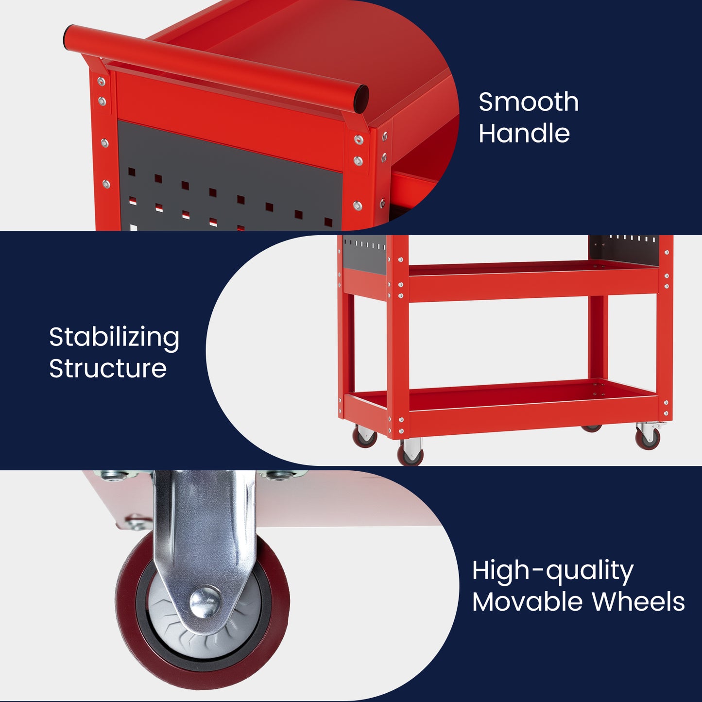 ALANNG 330 LBS Rolling Tool Cart with 1 Drawer & 3 Shelves | Heavy Duty Mechanic Cart Includes 7 Hooks, 2 Pegboards & Screw Organizer | Metal Service Cart for Garage Workshop